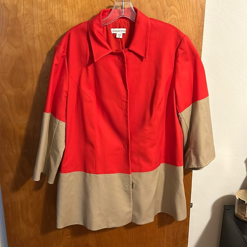 Coldwater Creek red and tan snap front jacket